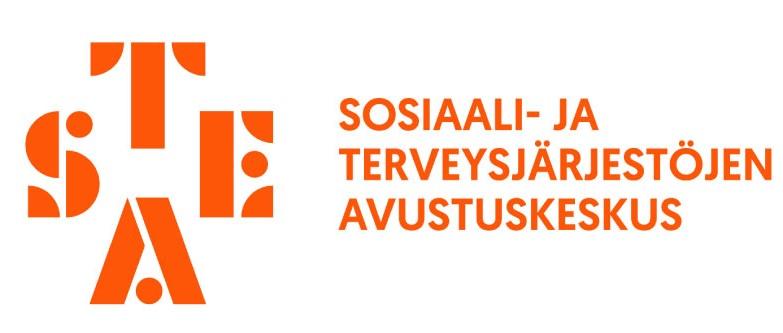 Oranssilla tekstillä kirjaimet STEA sekä teksti sosiaali- ja terveysjärjestöjen avustuskeskus